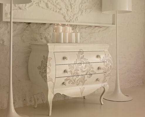 Kommode Diletta, Blum-Führung, Barock, Rokoko, handbemalte Kommode