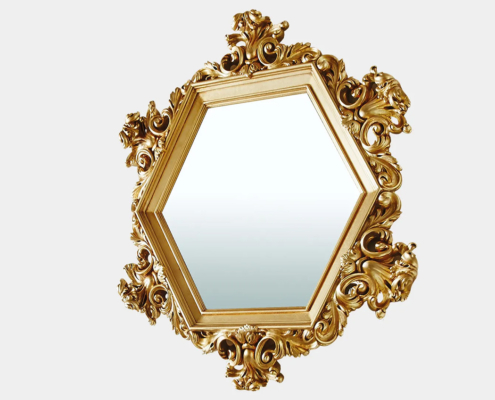 Barockspiegel Fidia, Wandspiegel Gold, sechseckiger Spiegel