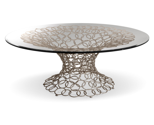 Design Glastisch Mondrian, Rauchglas, Metallsockel Tisch