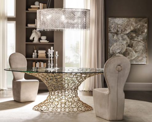 Design Glastisch Mondrian, Cantori, Metallsockel Tisch