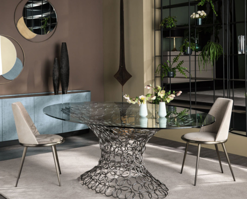 Design Glastisch Mondrian_Cantori_Metallsockel Tisch
