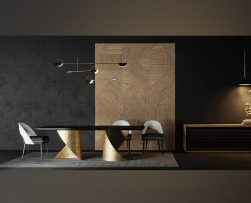 Esstisch Tholos, Designertisch, Esstisch auf zwei Füßen